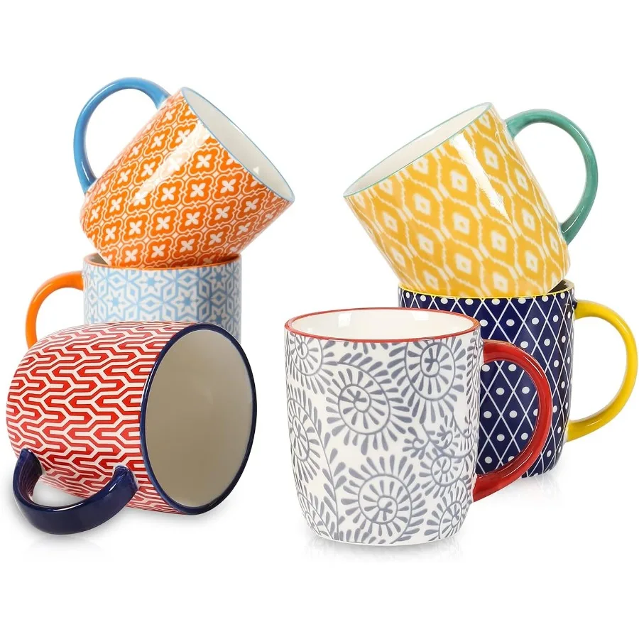 

Set of 6 10 oz Coffee Mugs with Handle for Cappuccino Latte Cocoa Milk Tea Ceramic Coffee Cups Dishwasher and Microwave Safe As