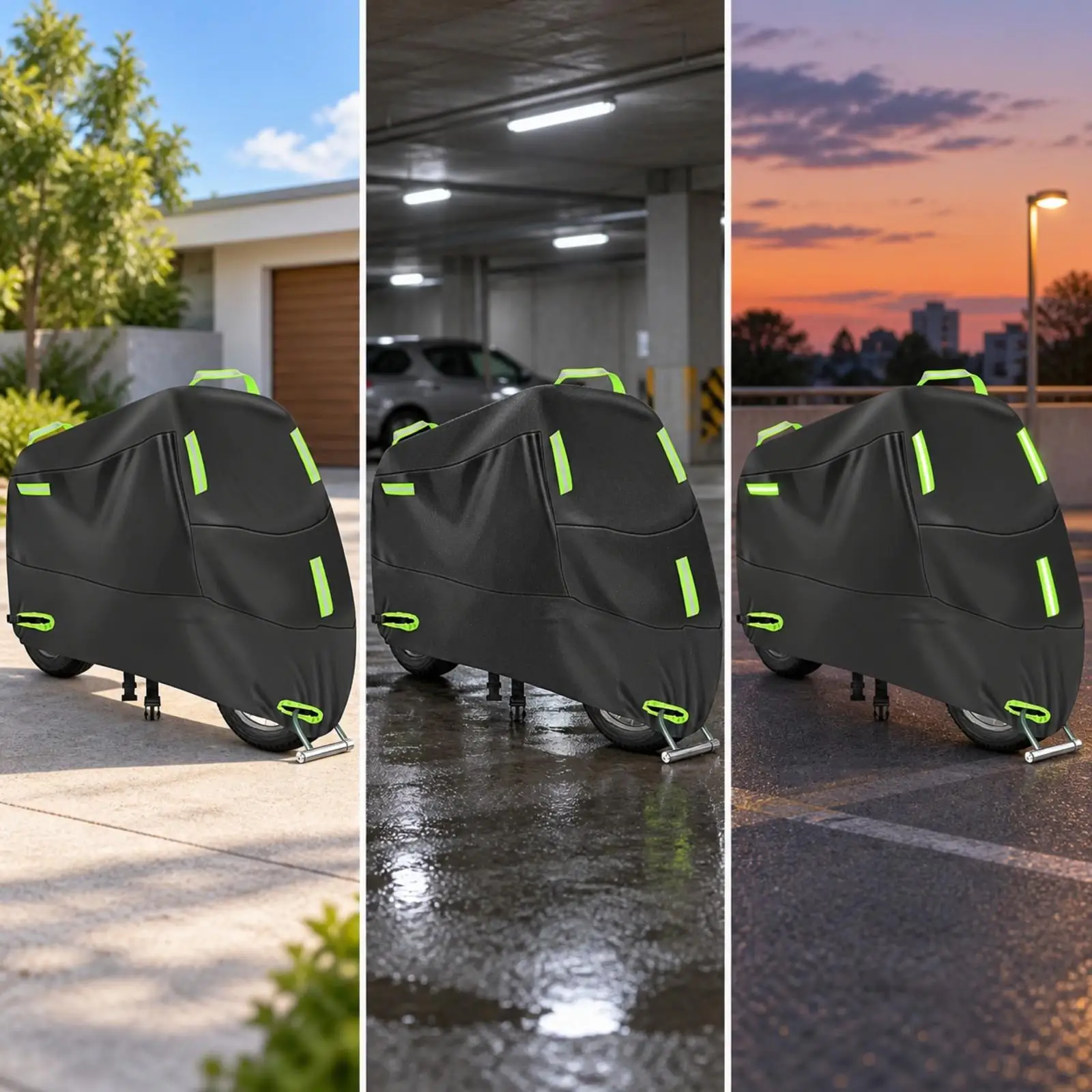 Motorcycle Weather Cover 210D Oxford Material Ray Protection Rainproof Dustproof for Standard Motorcycles with High Visibility