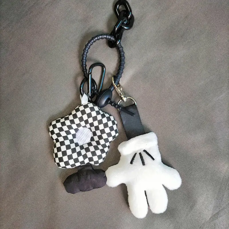 Porte-clés en peluche de souris classique, breloque gant blanc, dessin animé rétro, décoration, mignon sac à dos, Clip, cadeau original de collection pour les Fans