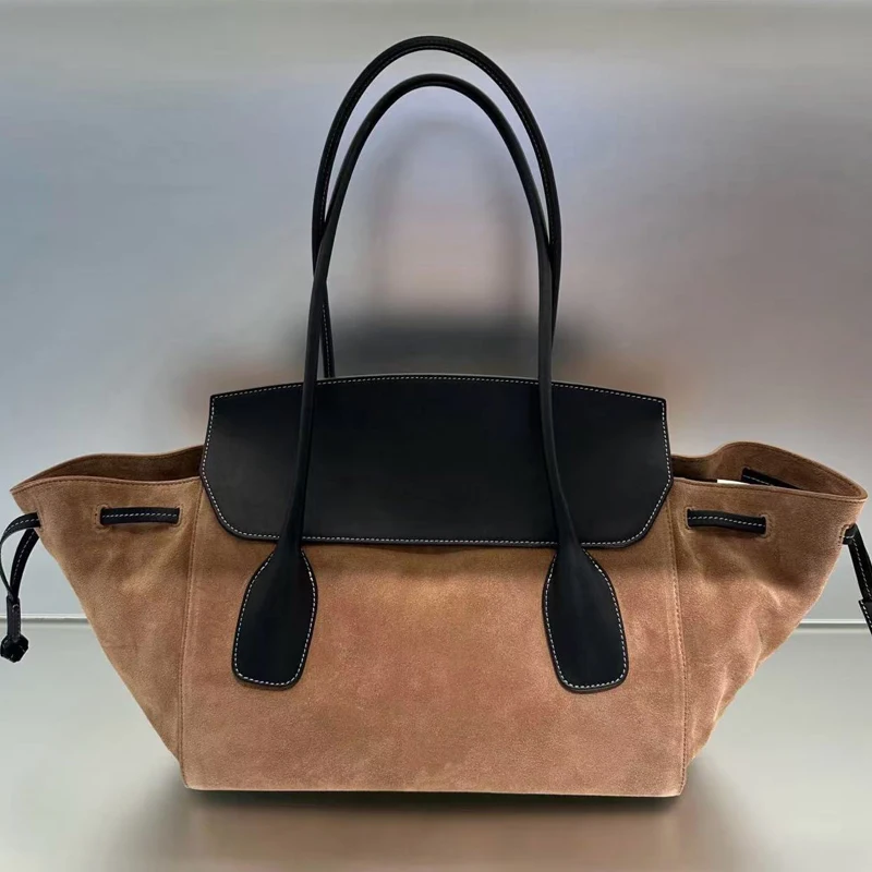 

Vintage Faux Suede Tote Bags For Women Luxury Designer Handbag Purses 2025 New In PU Top Handle Large Capacity Underarm Shoulder