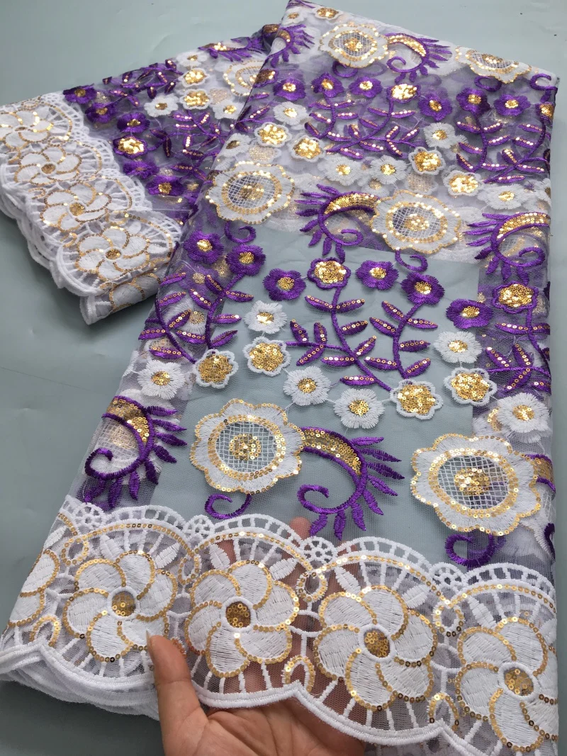 African French Mesh Lace Fabric Milk Silk Lace Nigerian Embroidered Fabrics Sequins High Quality for Women Dresses,5Yards 4137