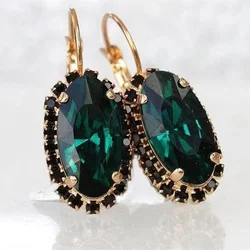 Emerald Earrings Luxury Green Crystal Earrings Big Gem Earrings Women's Black Zircon Jewelry Women's Fashion Elegant Earrings