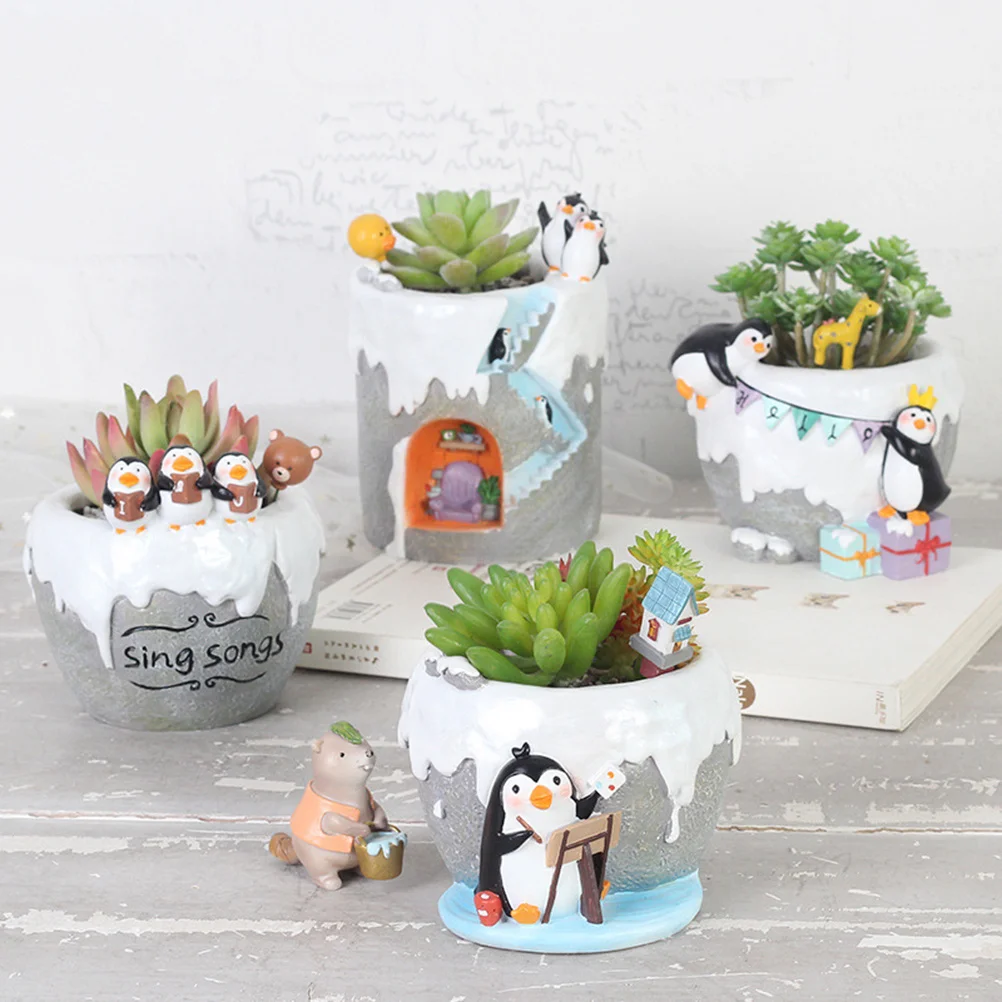 

Cartoon Penguin Micro Landscape Succulent Plants Pot Creative Artificial Resin Planter Hanging Garden Pot for Living Room