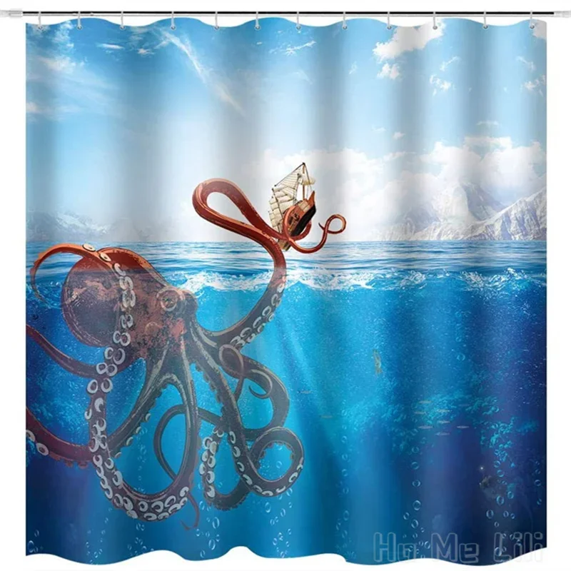 Octopus Monster By Ho Me Lili Shower Curtain Ocean Sailing Snow Mountain Bathroom Decoration Set Polyester Fabric With Hook