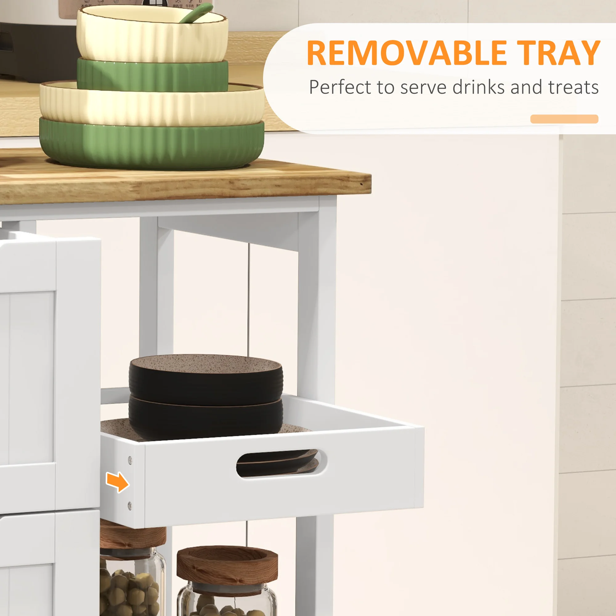 HOMCOM Rolling Kitchen Island Cart, Bar Serving Cart, Compact Trolley White