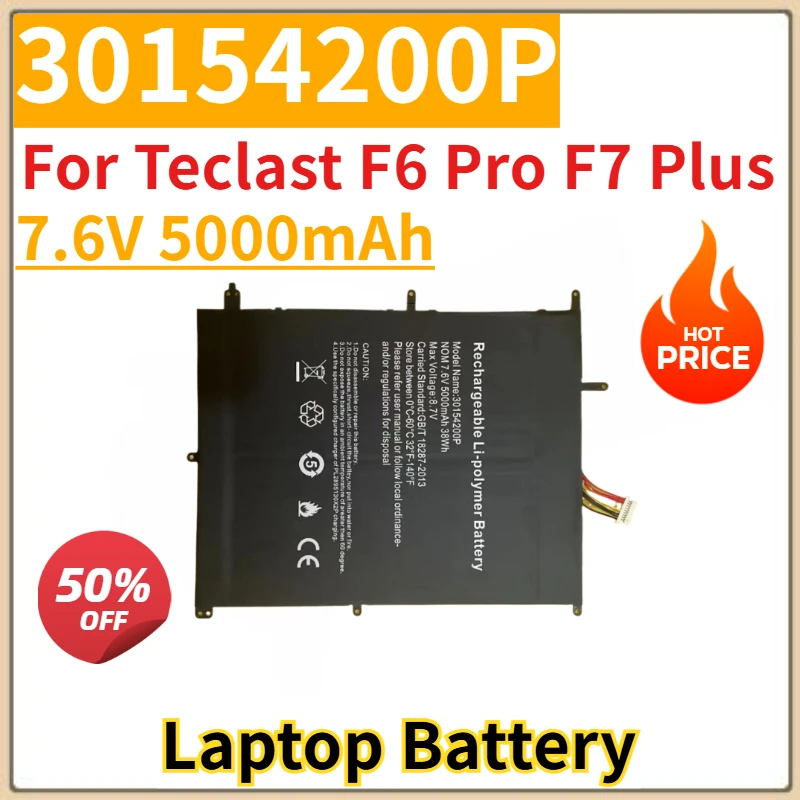 New Replacement Laptop Battery 7.6V 5000mAh 38Wh 30154200P For Teclast F6 Pro F7 Plus