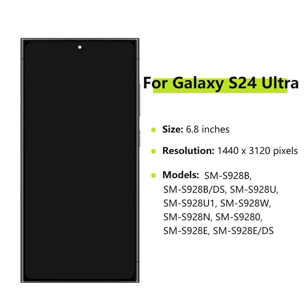 AMOELD layar sentuh Digital tampilan LCD, untuk Samsung Galaxy S24Ultra S928B S928U S928W dengan bingkai untuk Samsung Galaxy S24 Ultra