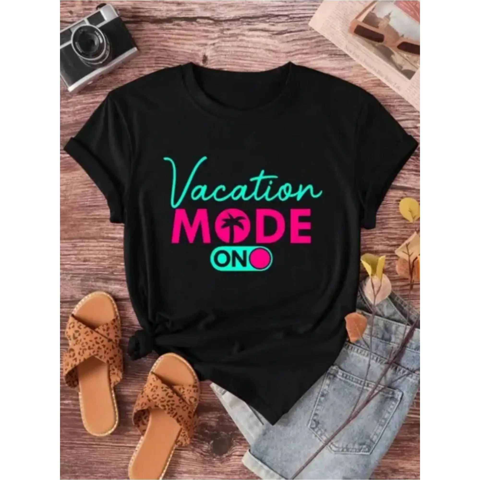 

Vacation Mode On T-Shirt Summer Beach Travel Top Fun Graphic Tee for Men and Women