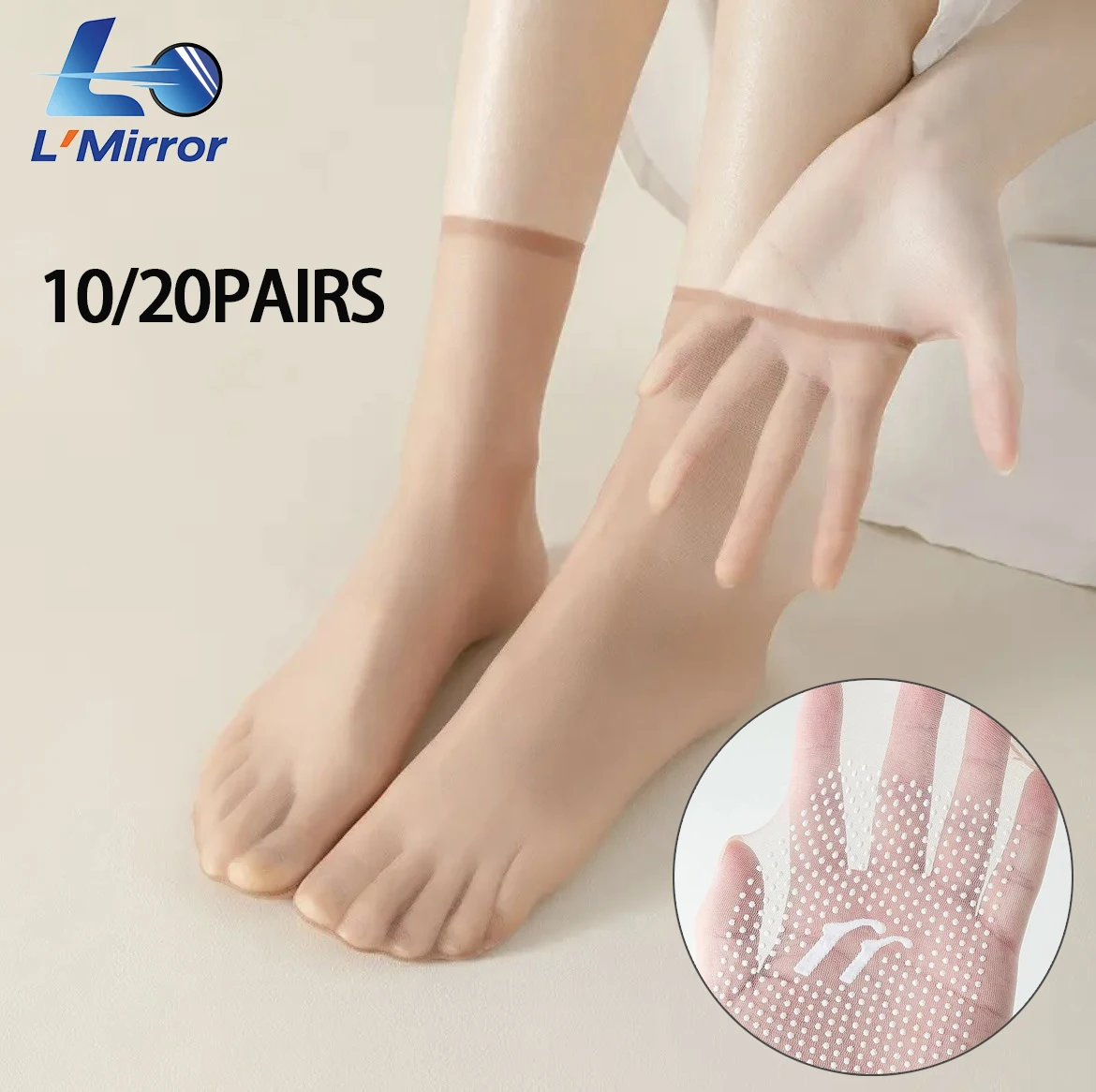

L●Mirror 20pcs Slip-resistant Short Stockings, Invisible Crystal Silk Sheer Ankle Socks, Non-marking Thin Silk Socks for Women