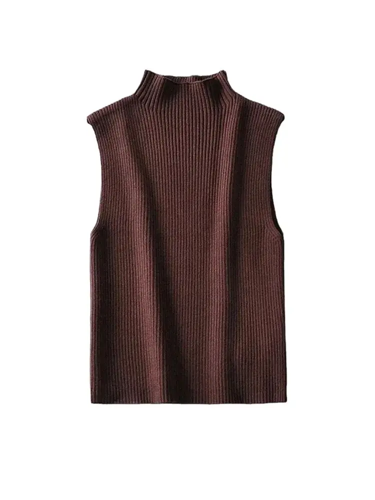 TRZA Women Fashion Fitted Basic Ribbed Knit Tank Tops Vintage High Neck Sleeveless Female Camis Chic Vest Top Mujer image 3