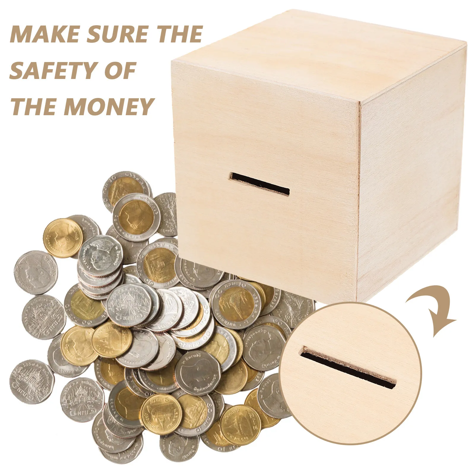 Picture 3: 4 Pcs Wooden Piggy Bank Kids Saving Box Multifunction Unfinished Change Container Storage Decor Diy Craft Project Coin Bank
