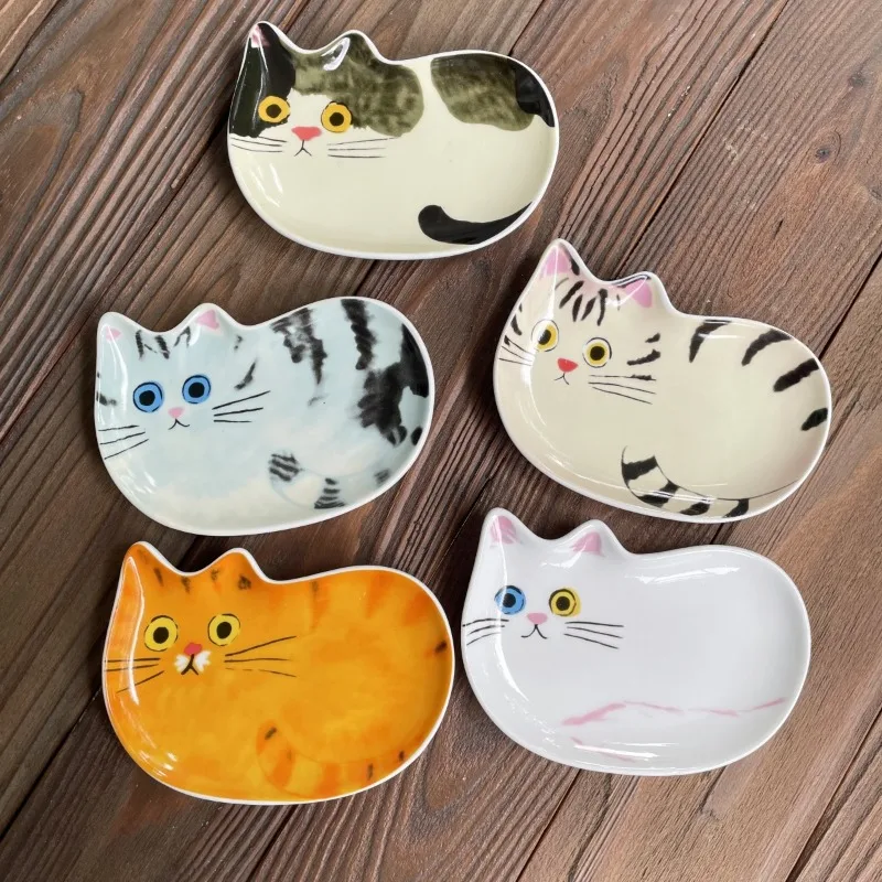 Japan Cute Pets Cat Sauce Dish Ceramic Creative Cute Cat Face Shaped Condiment Dish Small Plates Tableware Home Kitchen Supplies