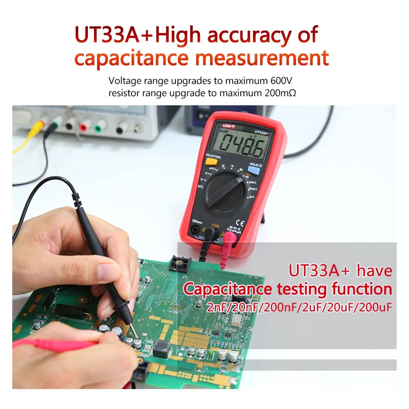UNI-T UT33A+ UT33B+ UT33C+ UT33D+ Palm Size Multimeter CAT II 600V LCD display test lead hanging groove Ergonomic design