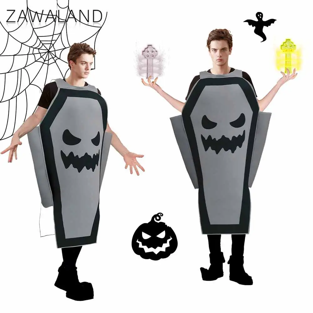 

Zawaland Halloween Coffin Costumes Men Women Disguise Evil Ghost 3D Print Sponge Suit Jumpsuits Festival Party Cosplay Clothes