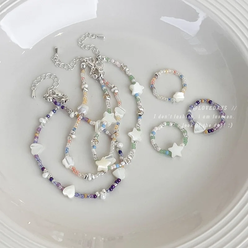 Beaded Bracelet and Ring Collection for Women Summer Beach Star Shell Boho Lightweight Small Batch Daily Resort Chic