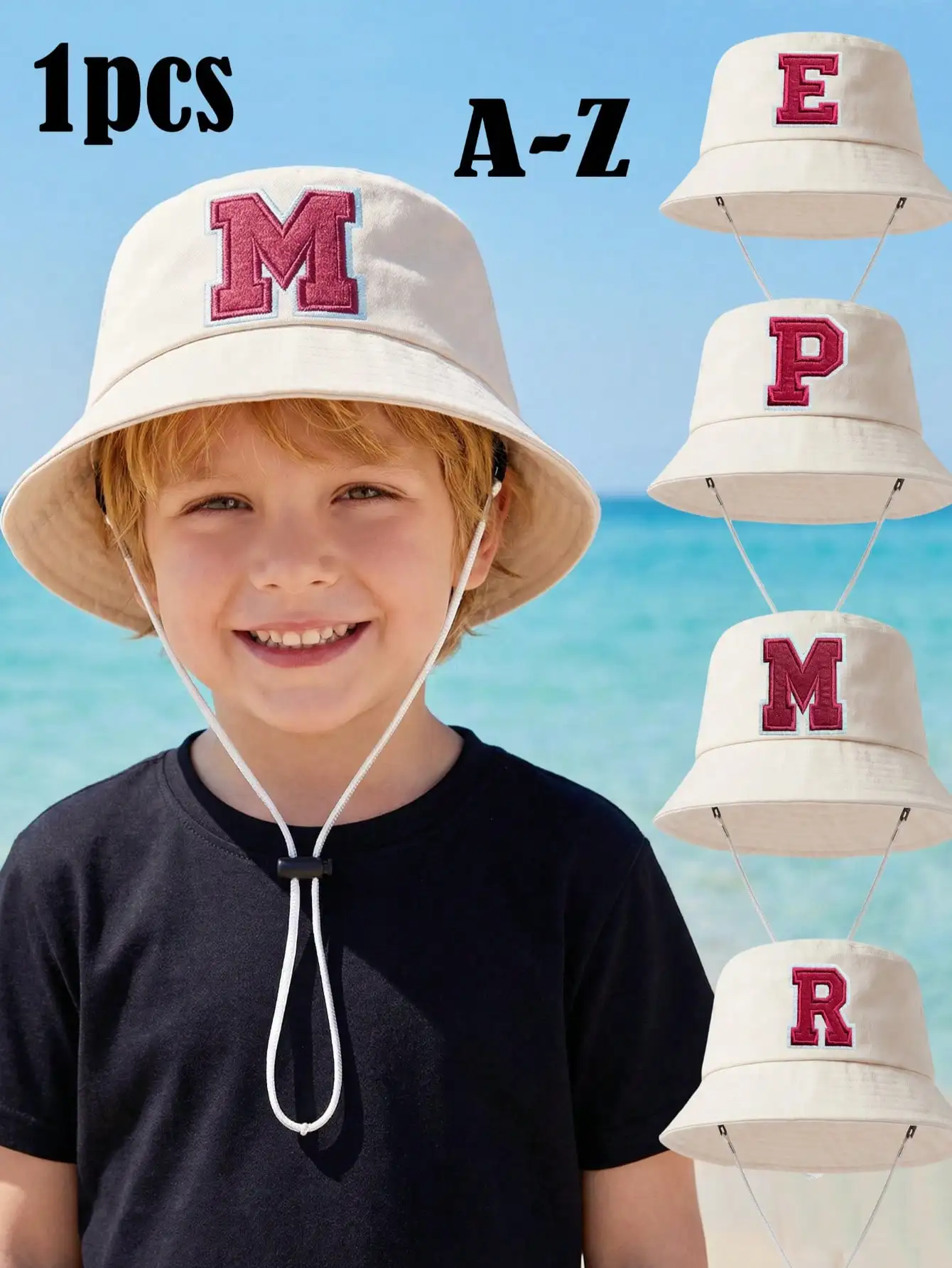 1 Stück Kinder-Bucket-Hat mit breiter Krempe (3-8 Jahre), bestickt mit 26 Buchstaben (A-Z), atmungsaktiver Sonnenhut, modische Fischerhüte für den täglichen Sommergebrauch