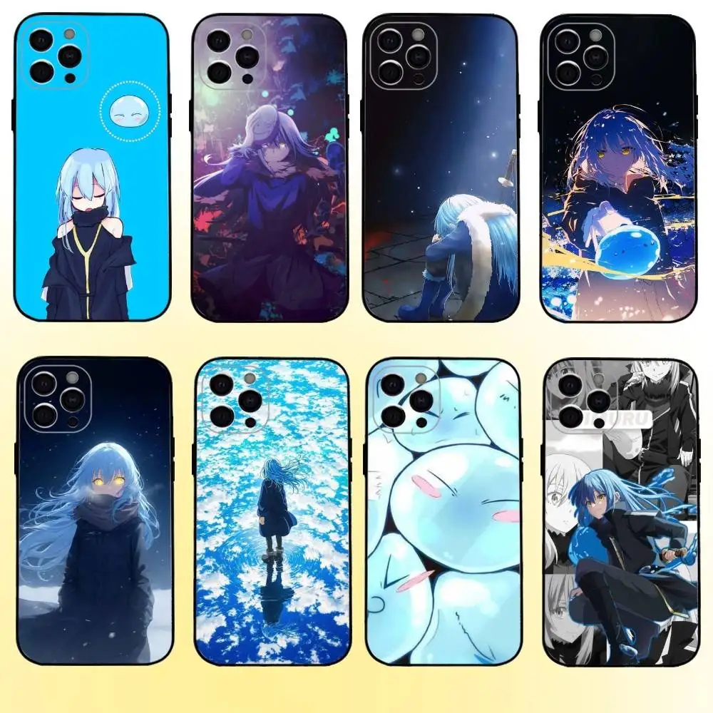 حافظة هاتف S-Slime R-Rimuru لهاتف iPhone17,16,15,14,13,12,11 Plus,Pro Max غطاء أسود ناعم