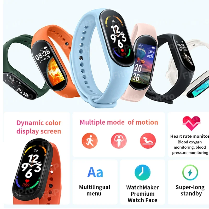 Band 7 Smart Watch Men Women Fitness Heart Rate Sports Smart Bracelet Bluetooth Music Waterproof Smartwatch Band for Xiao iPhone