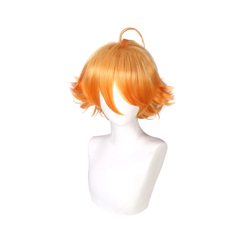 Peluca de cosplay para Emma de "The Promised Neverland", degradado naranja y amarillo, pelo corto esponjoso para mujer