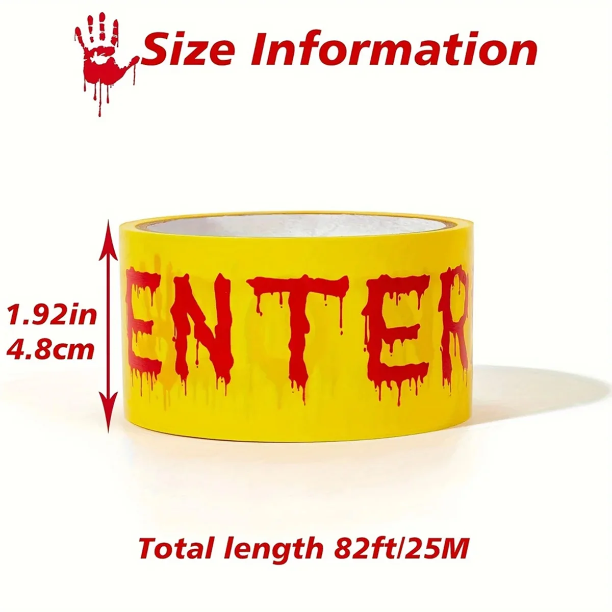 Halloween Caution Tape with Bloody Handprints - 82ft Plastic Warning Ribbon for Horror Theme Party Decoration, Barrier