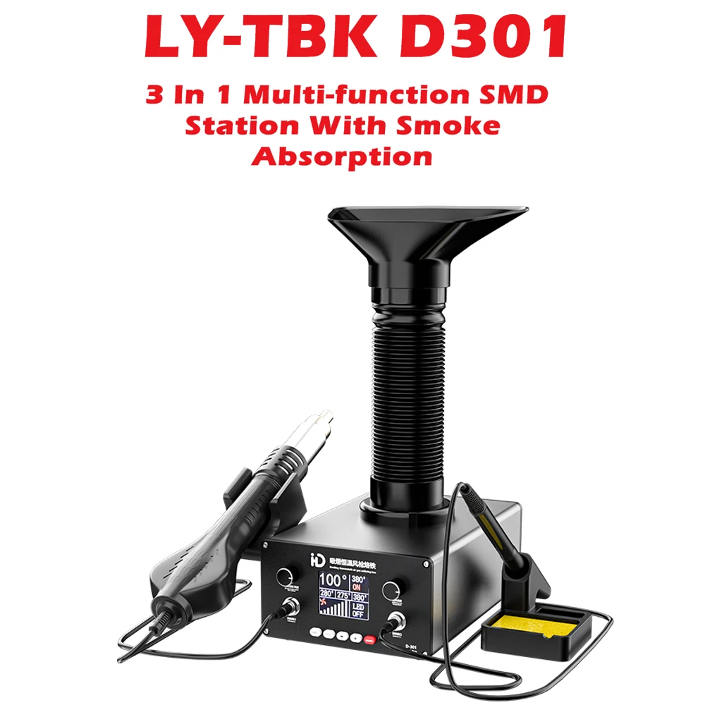 

LY-TBK D301 Smoking Instrument Air Gun SMD Station Built-In Smoking Smoke Absorber Soldering Iron Welding Station with LED Lamp