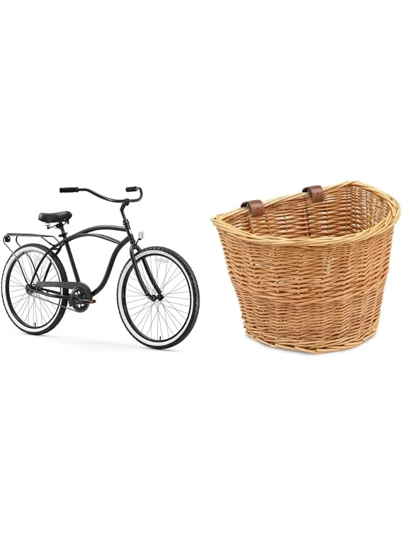 

Around The Block Men's Beach Cruiser Bike, Single Speed Step-Through Touring Hybrid Bicycle with Rear Rack, Wheels