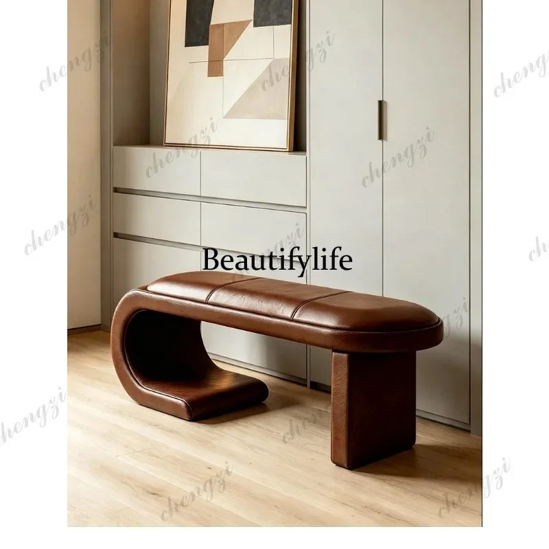 NQ52 Retro style leather bedside, study home bench, clothing dining room, bedroom bench, sofa stool