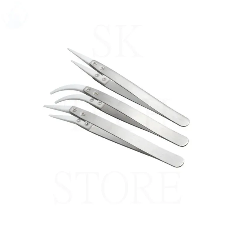 3pcs Ceramic Reverse Tweezers Non Conductive Anti-Static Heat Resistant Tweezers Little Curved/Big Curved/Straight Tweezer