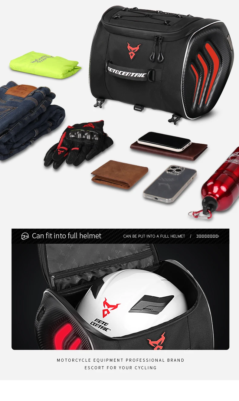 LED Light Motorcycle Back Seat Bag Large Capacity Motocross Rear Seat Bag Waterproof Motorbike Helmet Tail Bag Motor Luggage Bag