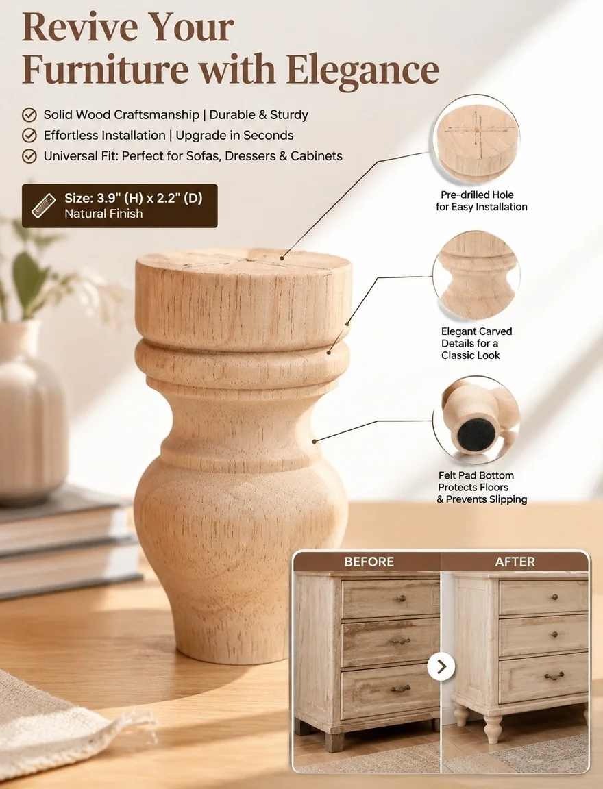 Solid Wood Furniture Leg Replacement Short Table Leg Foot for Sofa Cabinet Dresser Desk Chair Furniture Foot Wood