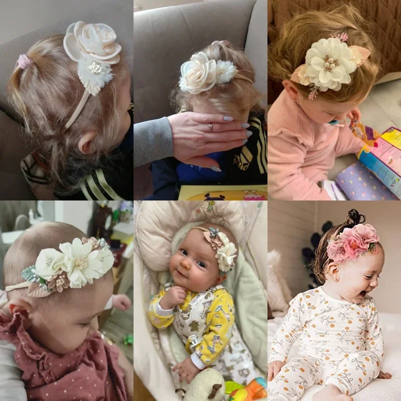 Floral Girl Headband Newborn Baby Toddler Nylon Elastic Hair Ties Princess Hairband Kids Hair Rope Pearl Flower Hair Accessories