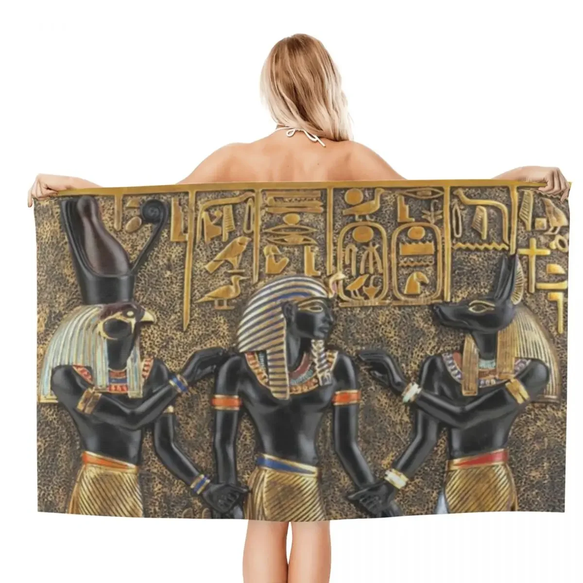 Custom Ancient Egypt God Horus And Anubis Quick Dry Microfiber Beach Bath Towel Absorbent Egyptian Pharaoh Pool Bathroom Towels