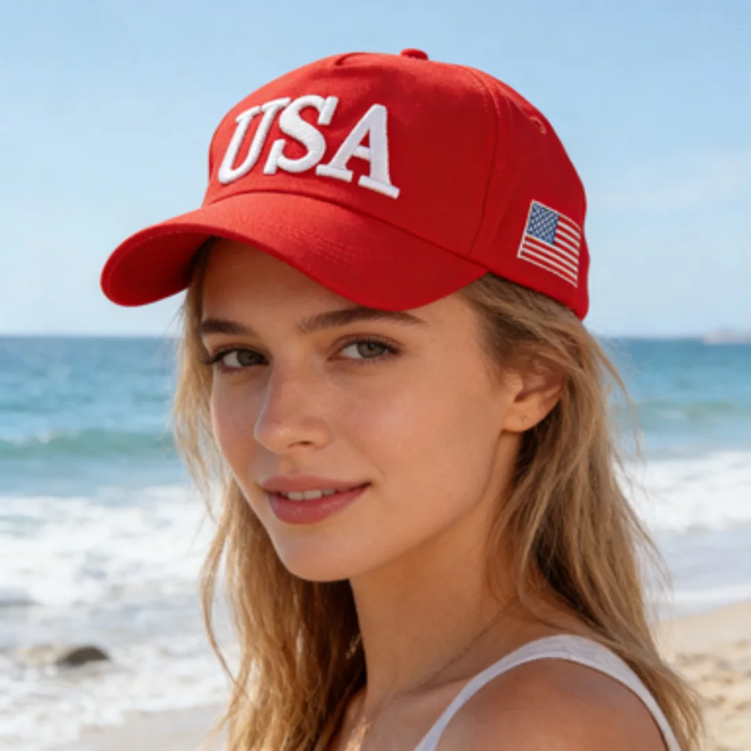 Modische USA-Buchstaben Bestickte Baseballkappe für Männer und Frauen Amerikanische Flagge Patch Verstellbare Patriotische Vatertagsmütze für Outdoor Casual Alltag – Detail 21