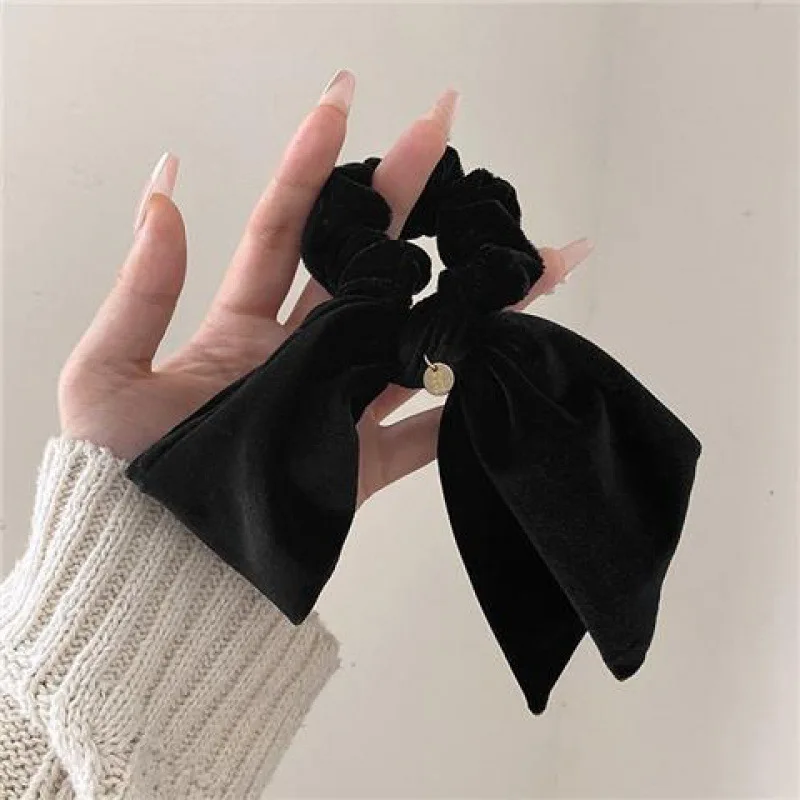 New Vintage Velvet Bow Scrunchie Rabbit Knot Hair Rope Ribbon Elastic Ponytail Holder Hair Tie Solid Hair Accessories Winter