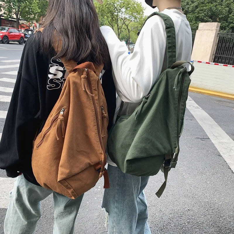 Japanese Schoolbag Large Capacity 2026 New Student Backpack Women's Fashion Casual Solid Color Washed Canvas Backpack Men