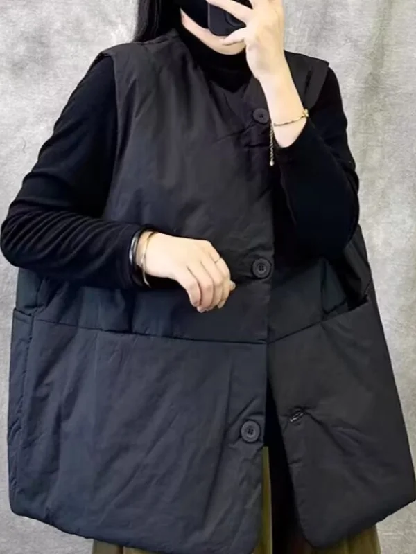 Retro ort Svel Kamizelka Damska Casualowa Ciepła Bawełniana Luźny Krój Plus Size Jesień Zima Odzież Wierzchnia Okrągły Dekolt Pojedyncza B...