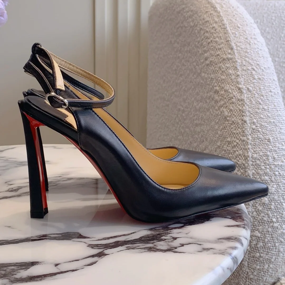 Metal Buckle Strap Women's Pumps Red Sole High Heels Leather Uppers With Inner Padding Made Of Sheepskin Height 9.5cm Size 34-43