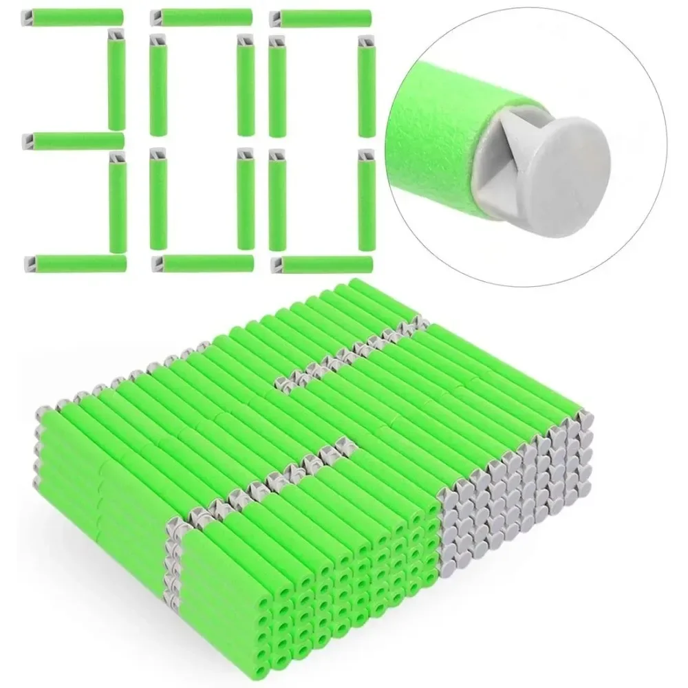 300pcs Grey Head Green Body Soft Bullet Flat Head Foam Bullets for Nerf N-strike Elite Series Parts for Toy Guns Paper Package