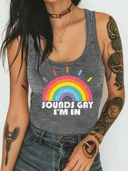 Sounds Gay I'm In Rainbow Lgbt Lesbian Art Print Casual Shirt Women's Sexy Tank Top