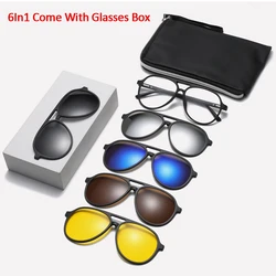 New TR90 Magnetic Sunglasses Women Polarized Clip On Sun Glasses Eyeglasses 6 In 1 Sets Glasses Men Frame  UV400  Anti-Glare