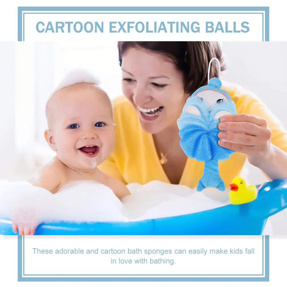 2 Buah Spons Mandi Kartun untuk Anak-anak, Bola Pengelupas Kulit Tubuh, Pembersih Kulit, Penggosok Mandi, Loofah Penggosok Mandi untuk Tubuh
