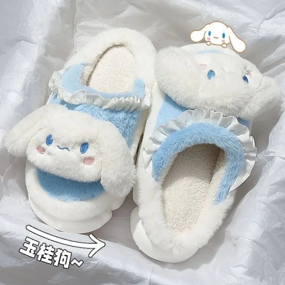 Kawaii Sanrio Melody Kuromi Slipper Cinnamoroll Winter Plush Non Slip Slippers Outdoor Indoor Fuzzy Slipper Girl Cute Flat Shoes