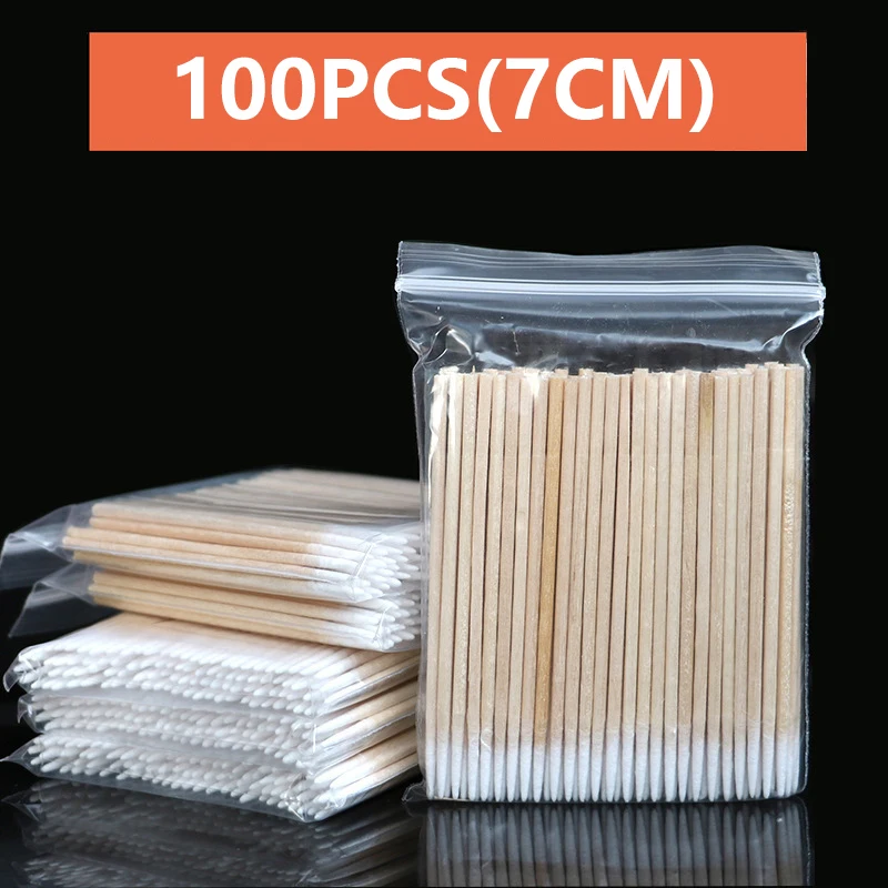 100pcs Micro Wood Cotton Swab Eyelash Extension Tools Tatoo Microblading Cleaning Wooden Sticks Cosmetic Cotton Brush Buds Tip