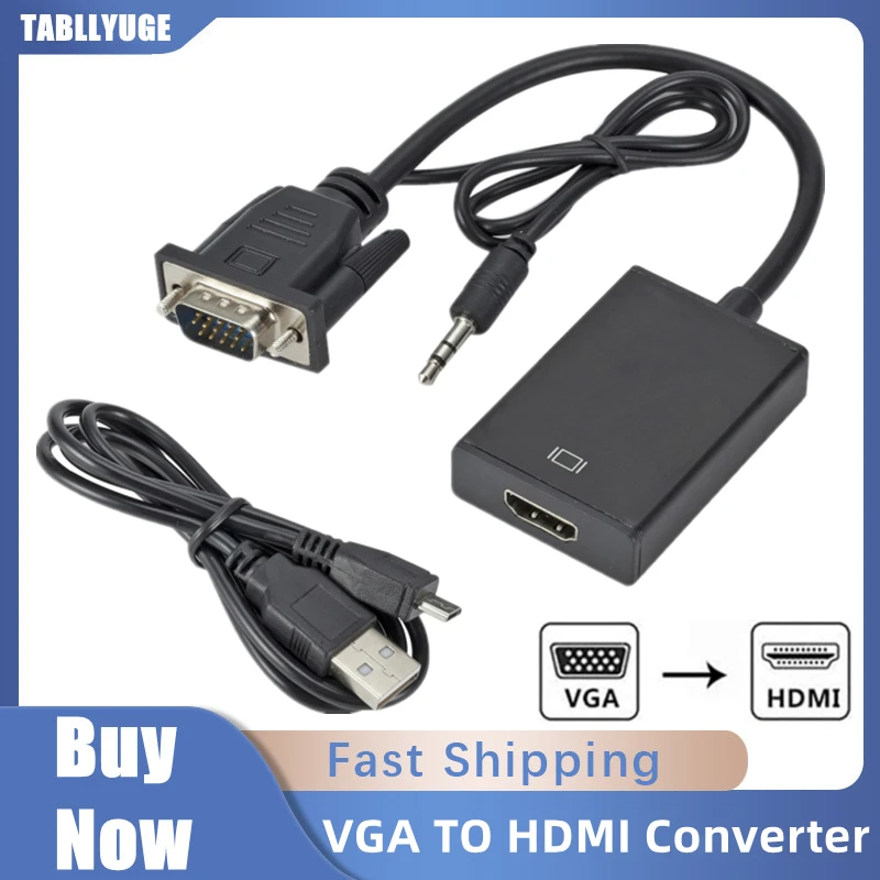 

VGA to HDMI-compatible Converter Adapter Cable Full HD 1080P with Audio Output VGA HD Adapter for PC laptop to HDTV Projector