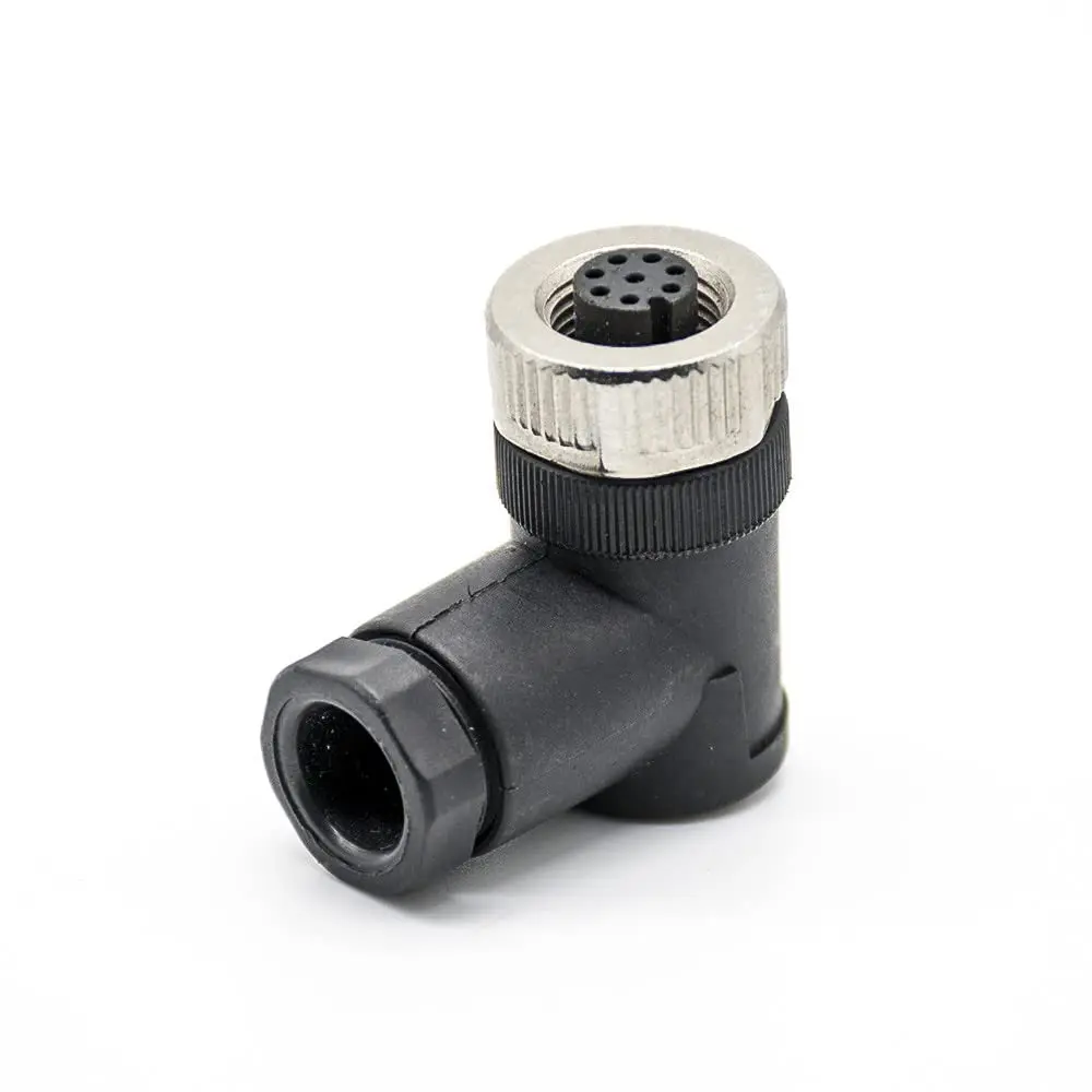 M12 Field Wireable Connector, 8-Pin Female, Right Angle, A-Coded, IP67, Non-Shielded Plastic for Industrial Sensor