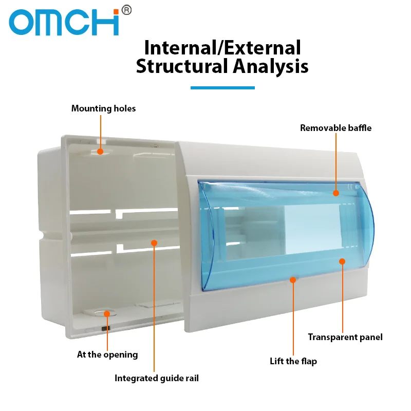 OMCH IP30 Indoor Distribution Box Plastic Consumer Unit Enclosure with Transparent Window ABS Plastic Power Distribution Box
