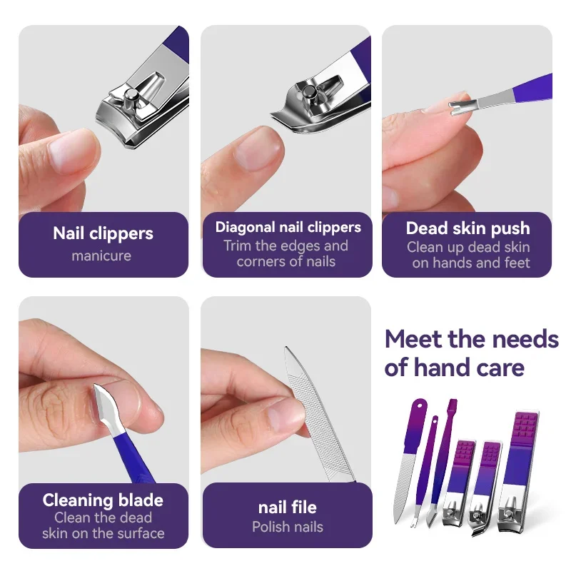 Nail Art Set, 9-piece Stainless Steel Gradient Professional Foot Repair Set, Nail Clipper Beauty Set, Comes with Travel Box