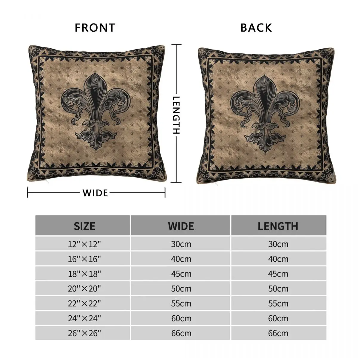 Fleur-De-Lis Black And Gold Square Pillowcase Polyester Linen Velvet Printed Throw Pillow Case Sofa Seater Cushion Cover