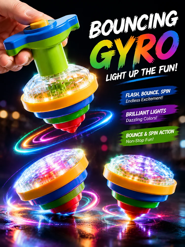 Creative 1Pcs 3Pcs 8Pcs Flashing LED Light Up Bouncing Spinner Top Rotate Gyro Launcher Interesting Educational Kid Boy Toy Gift