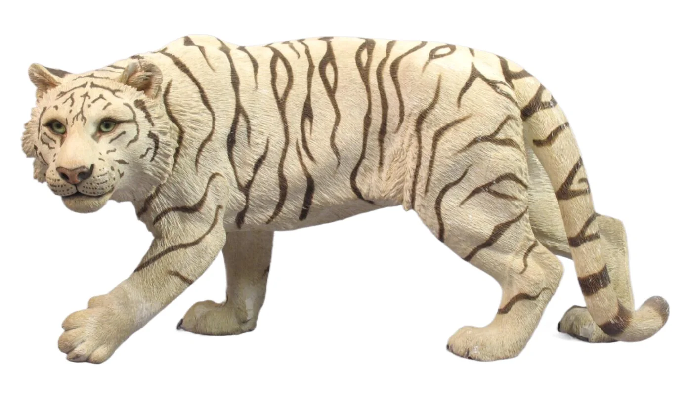 Walking White Tiger Resin Figurine Realistic Striped Bengal Tiger Sculpture Wildlife Animal Room Ornament Home Decoration Gift
